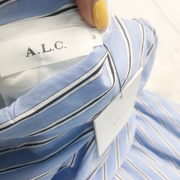 A.L.C Women's Cabrera One Shoulder Striped Blue Dress Size 6 NEW - Picture 3 of 6